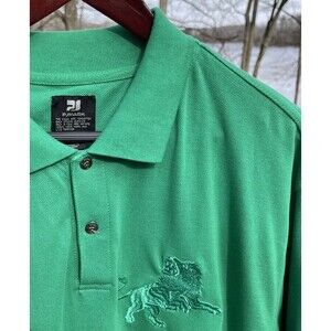 P J Mark Golf Polo Shirt Embroider Lion & #9 Green Cotton Blend Preppy Men 2XL